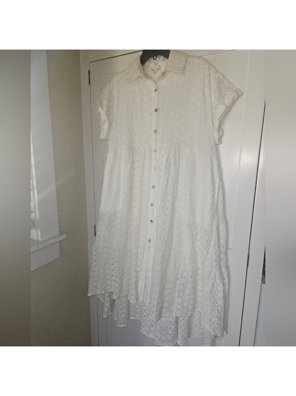 OLI + HALI Camilla Midi Dress White Eyelet Cotton Tiered Oversized Sz S - Picture 2 of 8